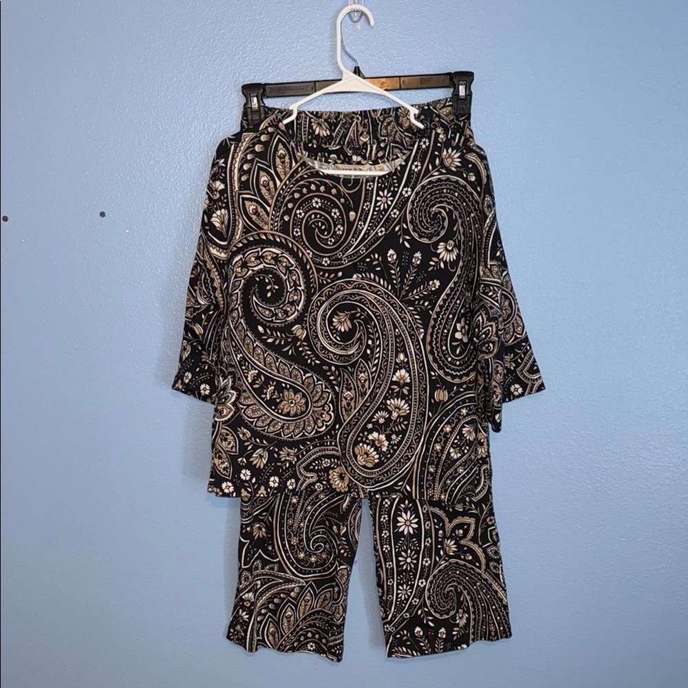 Soft Surroundings Linen Blend Paisley Print Women's Lounge Set - XSP. B2